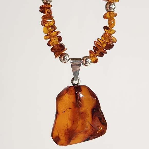 Genuine Sterling Silver & Genuine Baltic Amber Handmade Necklace - Picture 5 of 13